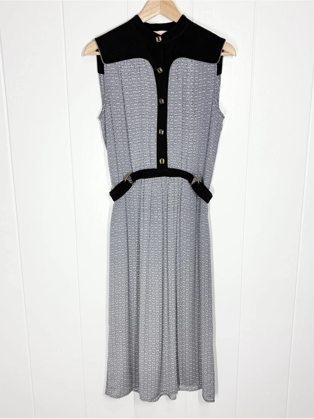 Tory Burch Rampling Silk Gemini Link Belted Midi Dress Size 6 Blue Black
